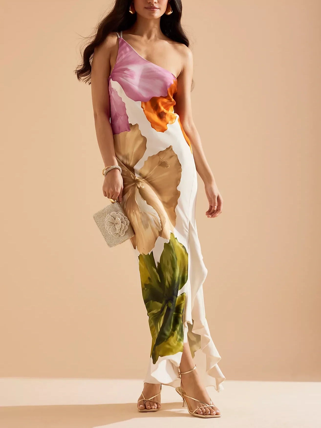 Love Filled Floral Print One Shoulder Dress