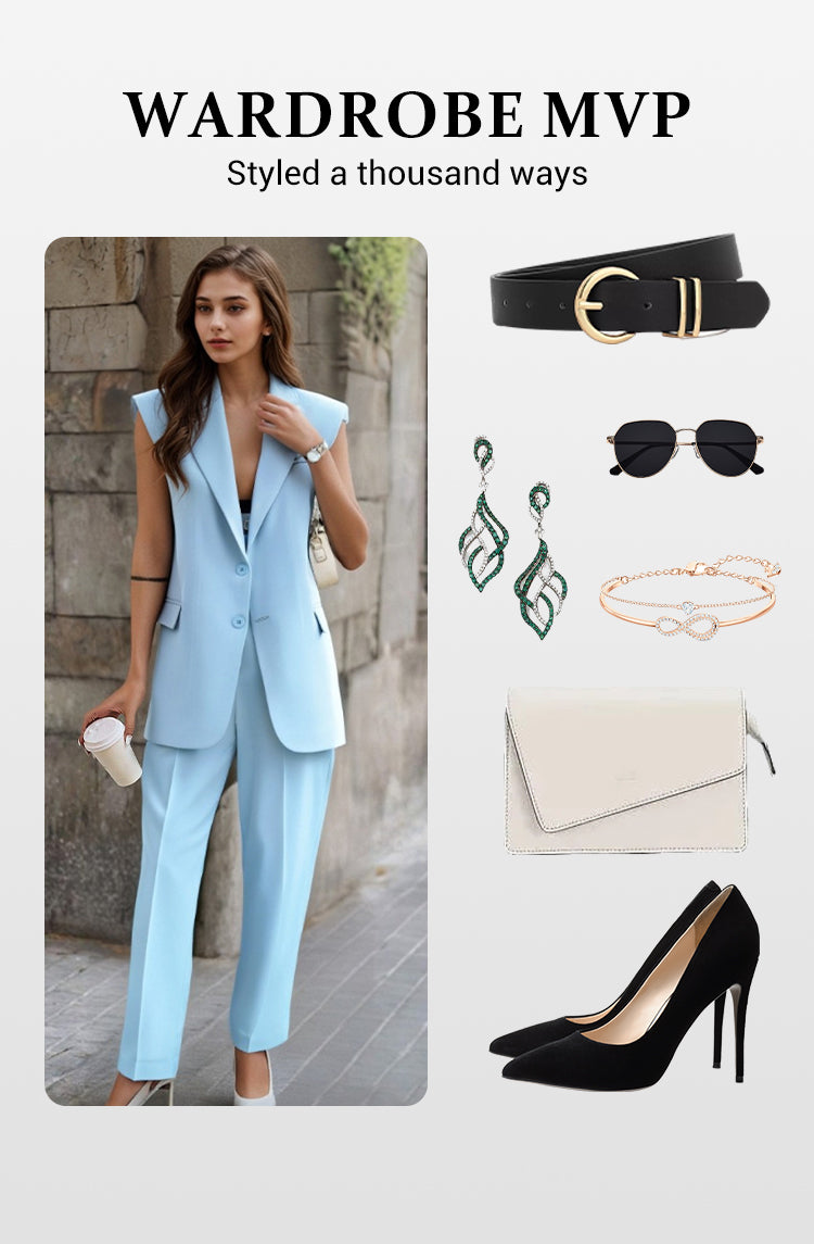 Women's Set with Sleeveless Blazer Vest and Wide-Leg Pants