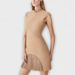 Military Style Cap Sleeve High Neck Mini Dress