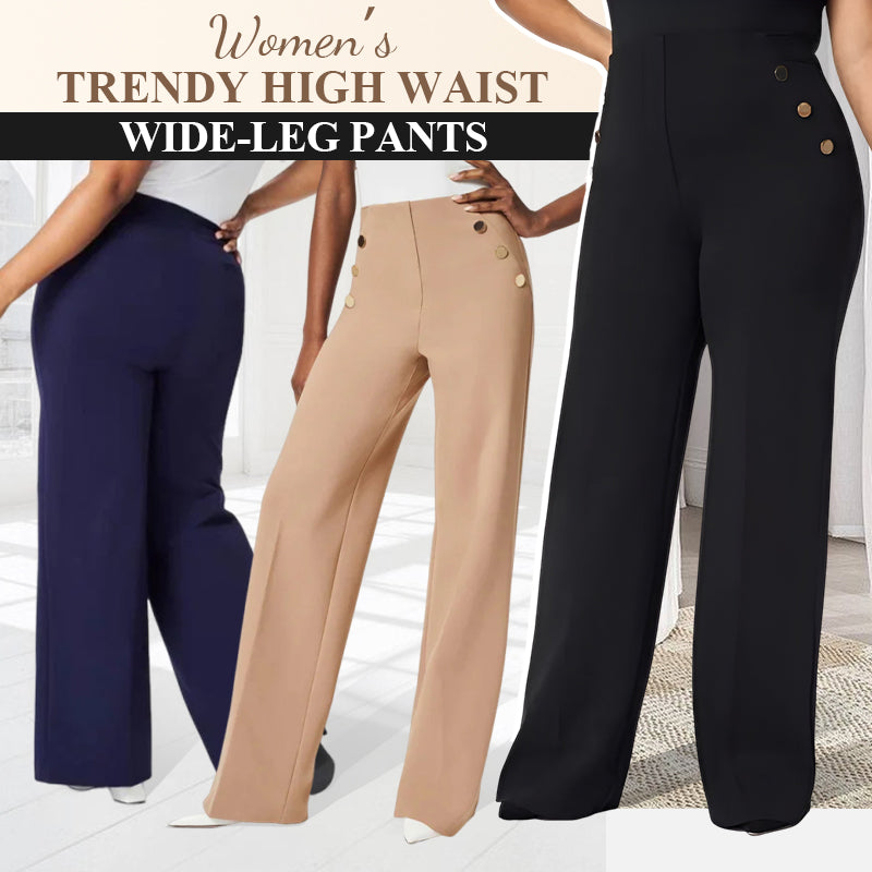 High-Stretch Wide-Leg Pants with Tummy Control Button Closure