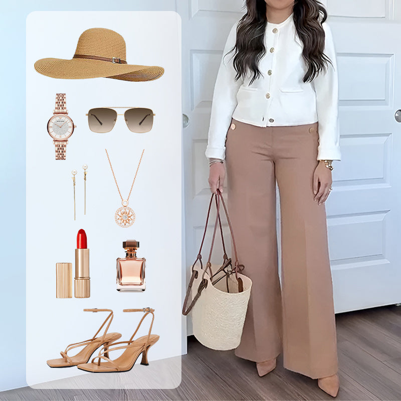 High-Stretch Wide-Leg Pants with Tummy Control Button Closure