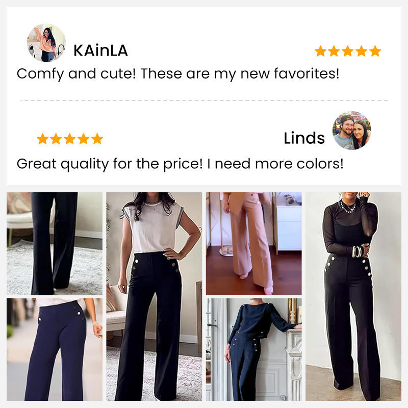 High-Stretch Wide-Leg Pants with Tummy Control Button Closure