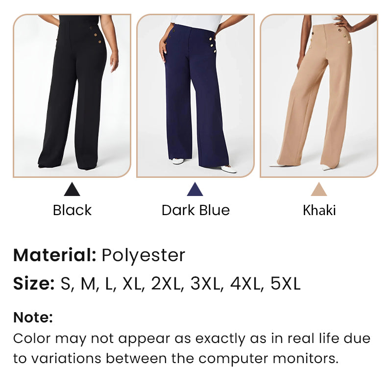 High-Stretch Wide-Leg Pants with Tummy Control Button Closure