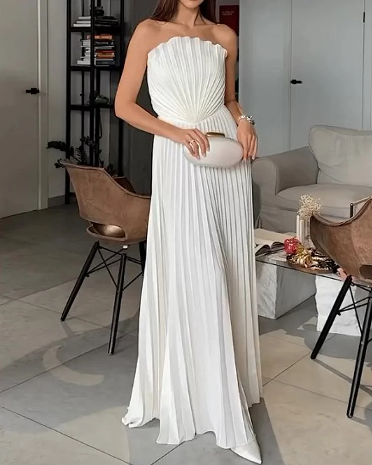 Sexy Tube Top Pleated Fan Blade Split Dress