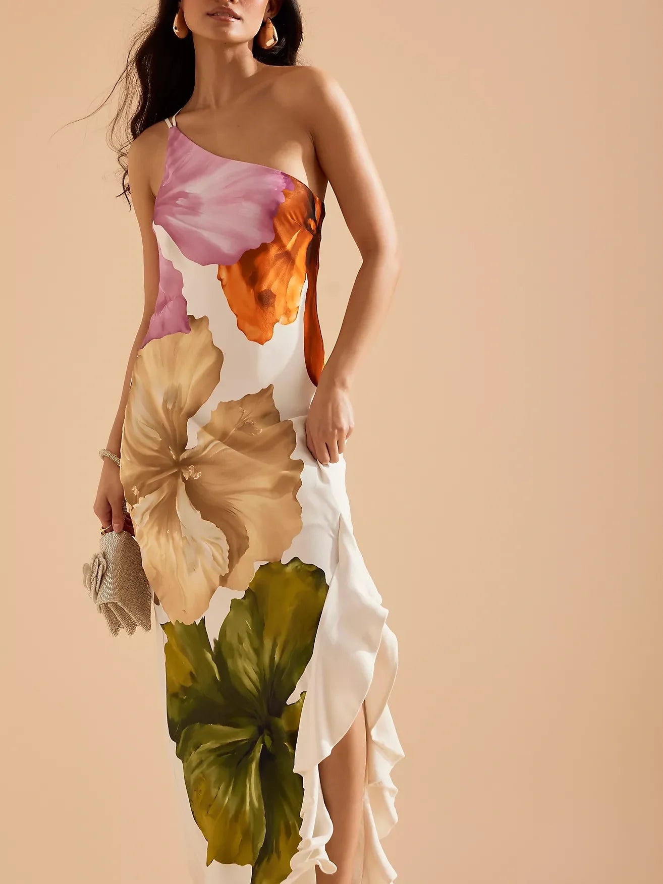 Love Filled Floral Print One Shoulder Dress