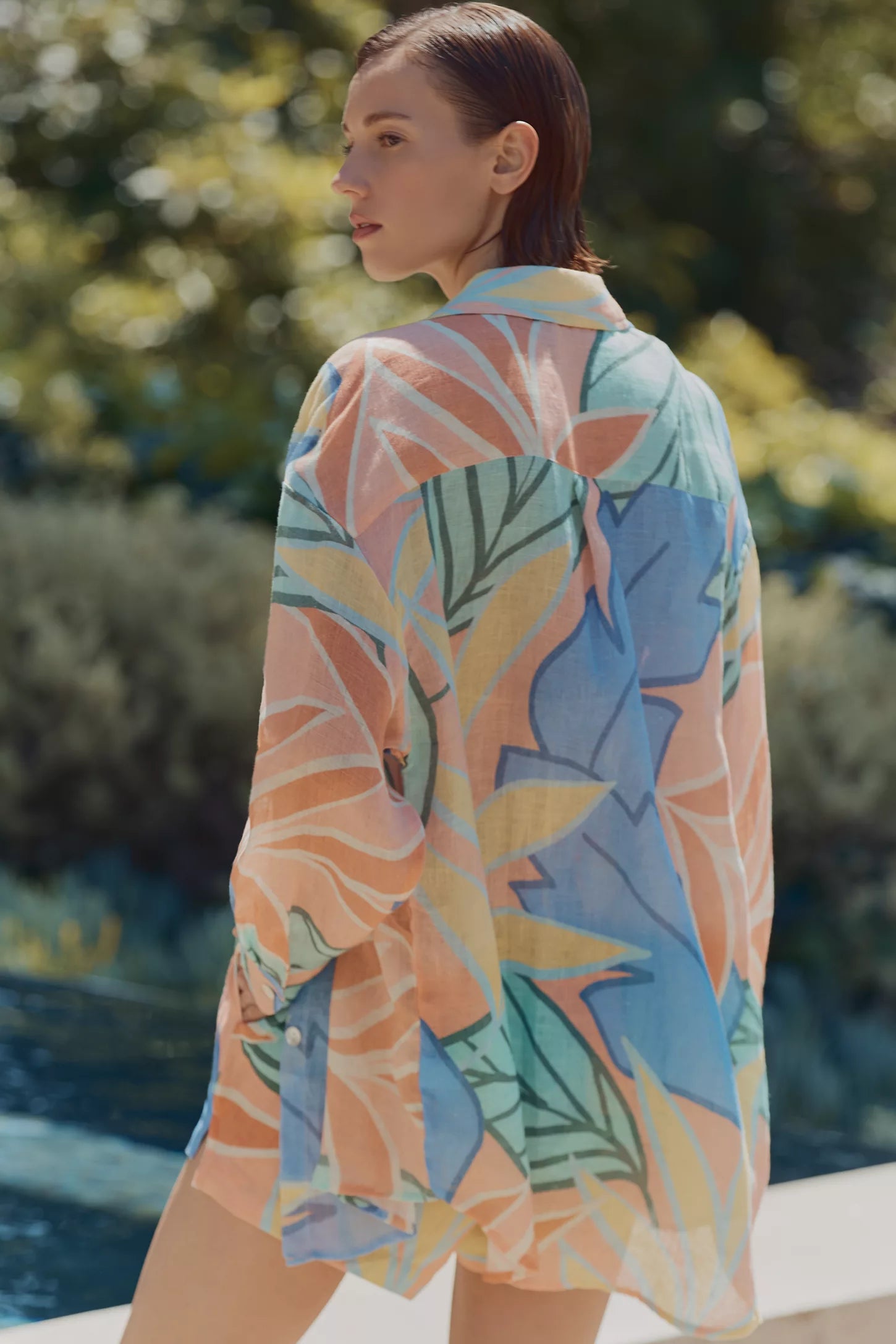Bella Unique Linnen Blend Colorfull Print Long Sleeve Blouse and  Loose Shorts Set