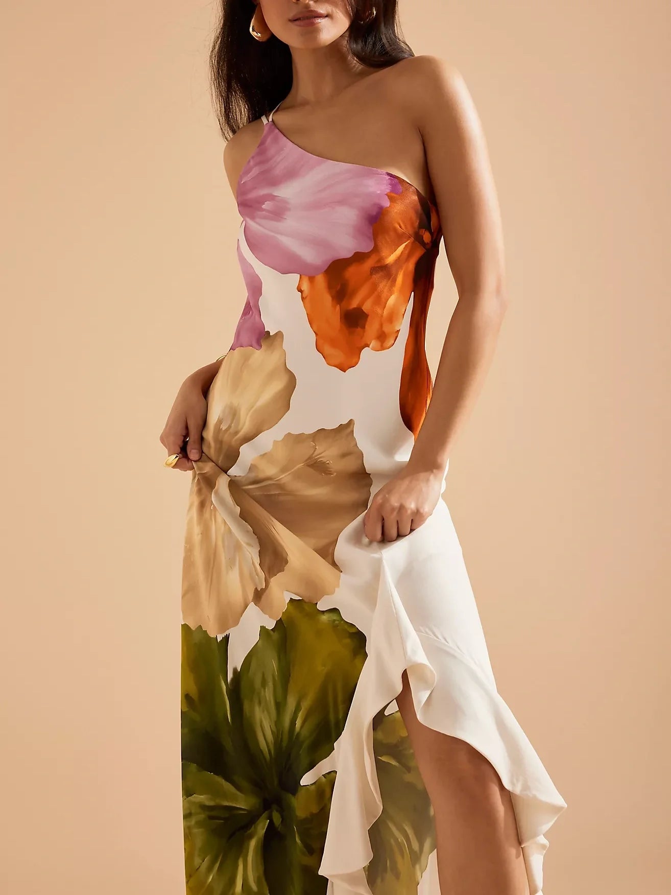 Love Filled Floral Print One Shoulder Dress