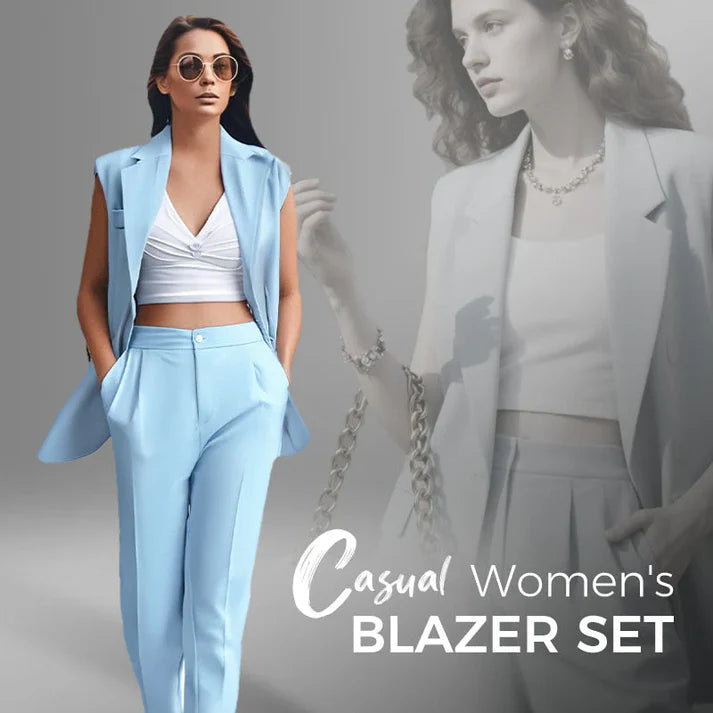 Women's Set with Sleeveless Blazer Vest and Wide-Leg Pants