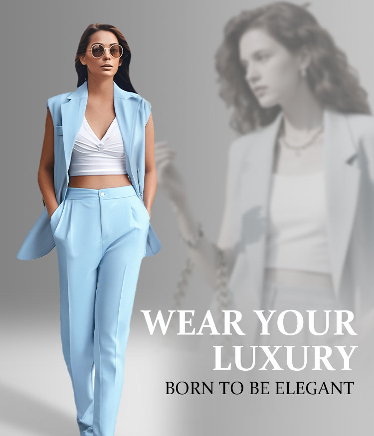 Women's Set with Sleeveless Blazer Vest and Wide-Leg Pants