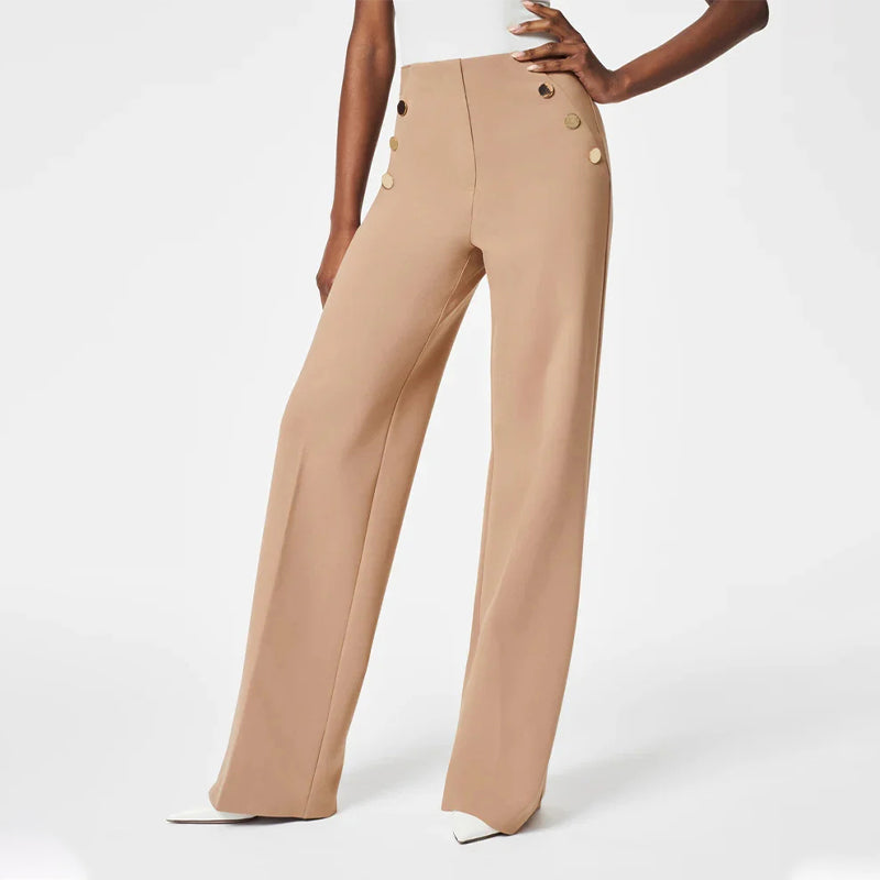 High-Stretch Wide-Leg Pants with Tummy Control Button Closure