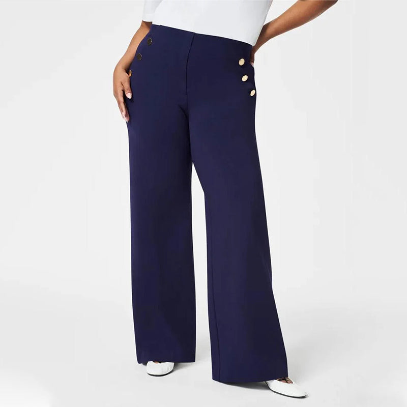 High-Stretch Wide-Leg Pants with Tummy Control Button Closure
