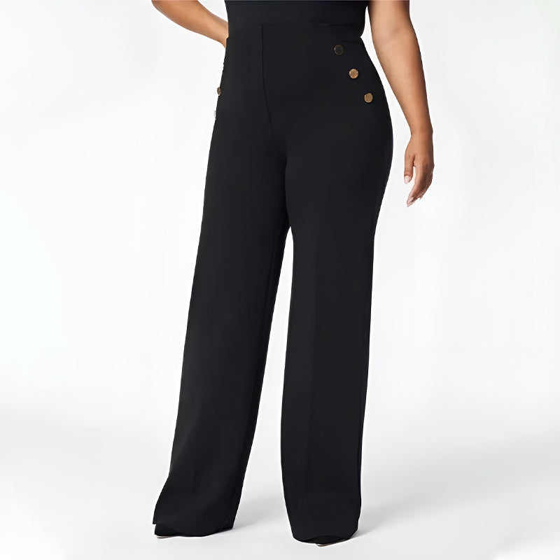 High-Stretch Wide-Leg Pants with Tummy Control Button Closure