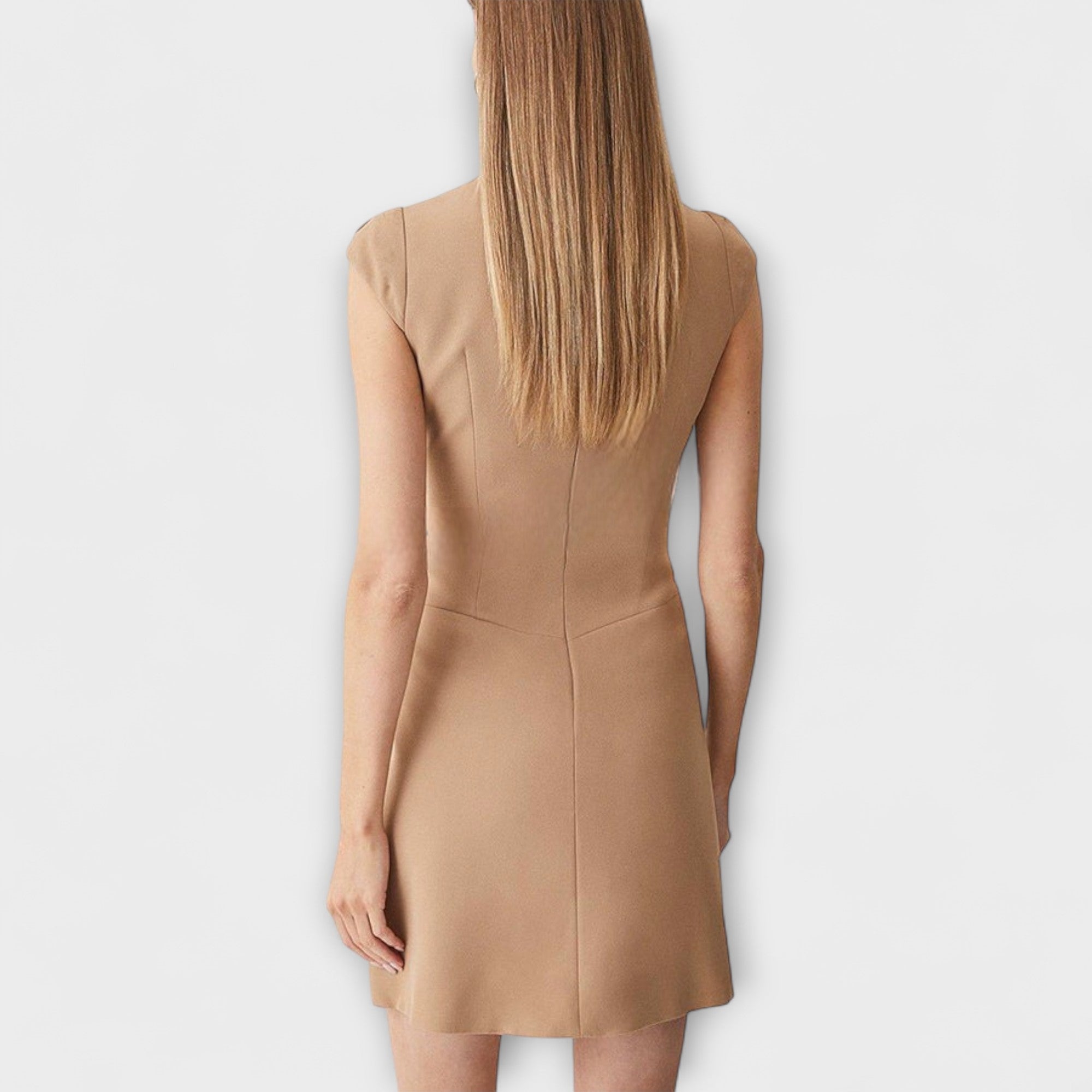 Military Style Cap Sleeve High Neck Mini Dress