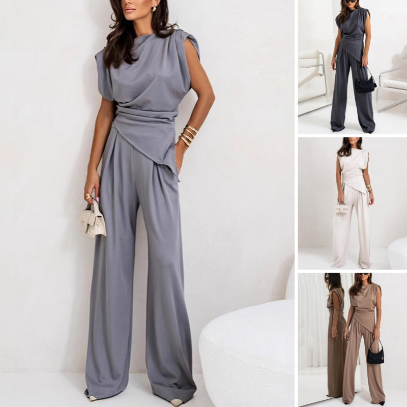 Elegant solid color two-piece set.