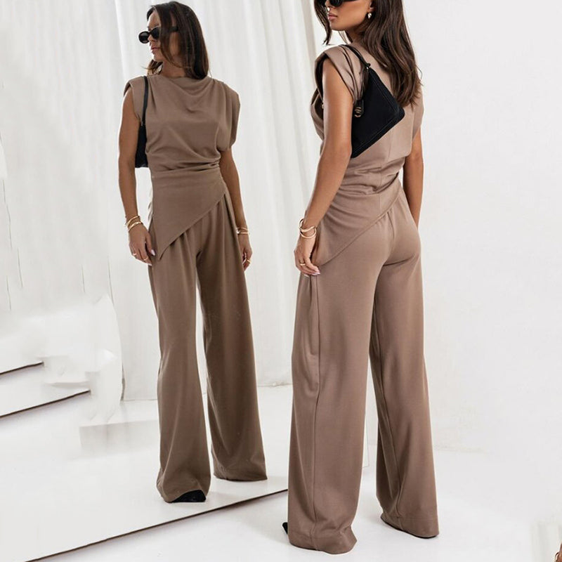 Elegant solid color two-piece set.