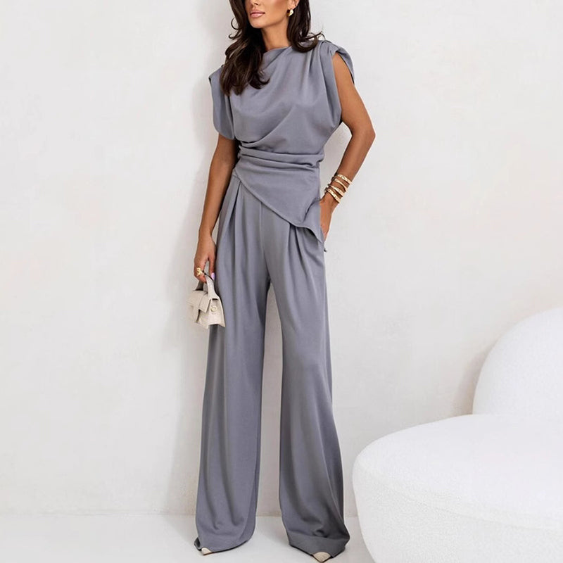 Elegant solid color two-piece set.
