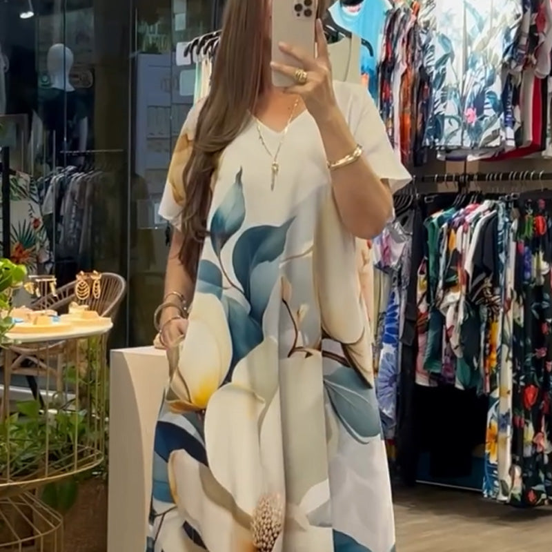 Women's Loose Casual V-Neck Printed Short Sleeve Dresses